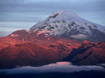 "Volcano Cayanbe, Cordillera Oriental, a branch of the Ecuadorian Andes. It is located in Pichincha province some 70 km (43 mi) northeast of Quito. It is the third highest mountain in Ecuador, South America"